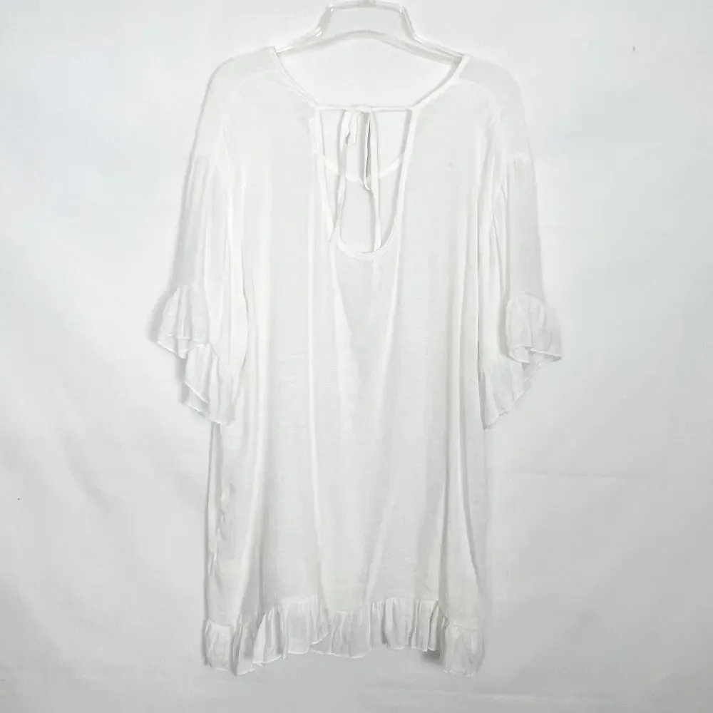 Ekouger Pullover Gauzy White Tunic Dress/Bikini Cover Up Size Medium - Picture 6 of 11